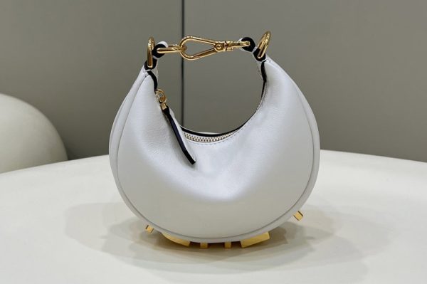 Replica Fendi 7AS089 Nano Fendigraphy Mini hobo bag in White leather charm