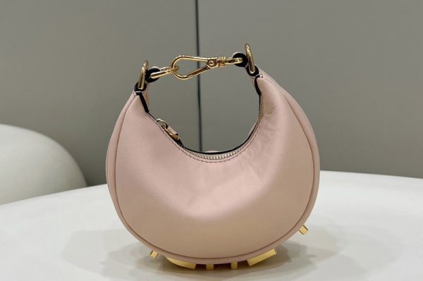 Replica Fendi 7AS089 Nano Fendigraphy Mini hobo bag in Pink leather charm