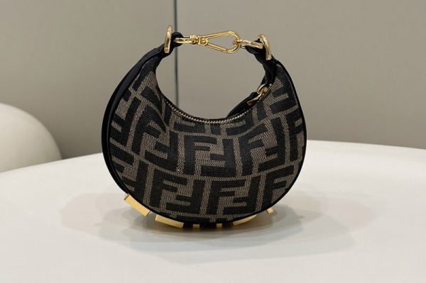 Replica Fendi 7AS089 Nano Fendigraphy Mini hobo bag in Brown FF fabric