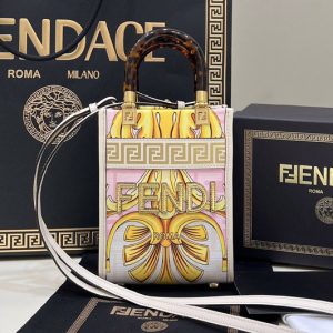 Replica Fendi & Versace 8BS051 Mini Sunshine Shopper Bag in Fendace Printed white leather