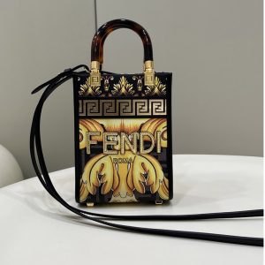 Replica Fendi & Versace 8BS051 Fendace Mini Sunshine Shopper Bag in Fendace Printed Black leather