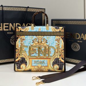 Replica Fendi & Versace 8BH386 Fendace Sunshine Medium Shopper Bag in Fendace Printed Blue leather