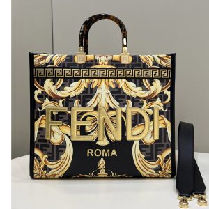 Replica Fendi & Versace 8BH386 Fendace Sunshine Medium Shopper Bag in Fendace Printed Black leather