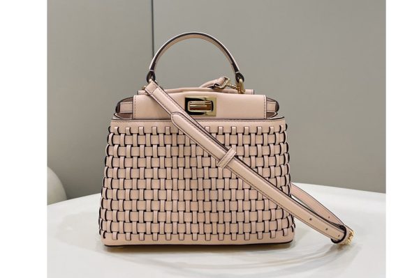 Replica Fendi 8BN244 Peekaboo Mini Bag in Pale pink braided leather