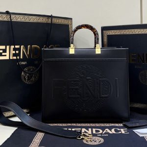 Replica Fendi & Versace 8BH372 Fendace Sunshine Large Shopper Bag in Fendace Printed Black leather