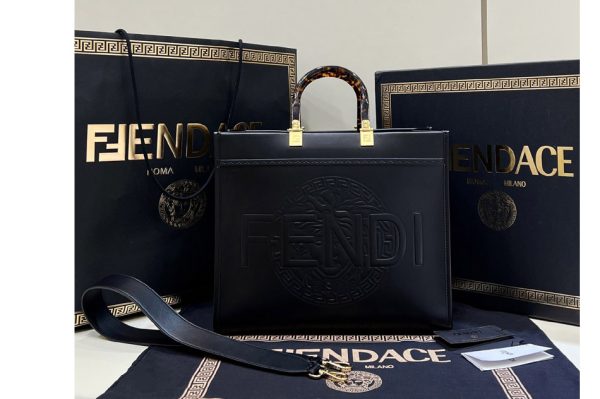 Replica Fendi & Versace 8BH372 Fendace Sunshine Large Shopper Bag in Fendace Printed Black leather