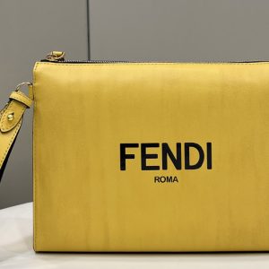 Replica Fendi 7VA491 Flat Pouch in Yellow leather