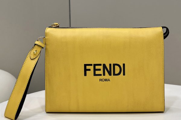 Replica Fendi 7VA491 Flat Pouch in Yellow leather