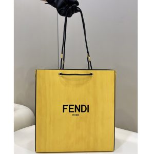 Replica Fendi 8BH383 Shopping medium Tote Bag in Yellow Leather