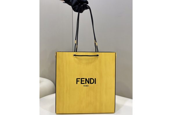 Replica Fendi 8BH383 Shopping medium Tote Bag in Yellow Leather