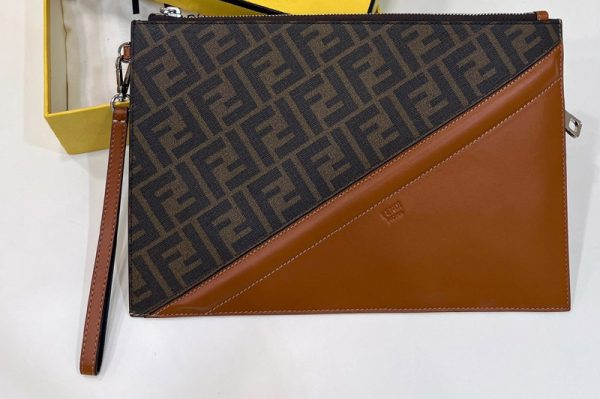 Replica Fendi 7N0110 Diagonal Flat Pouch bag in Brown fabric