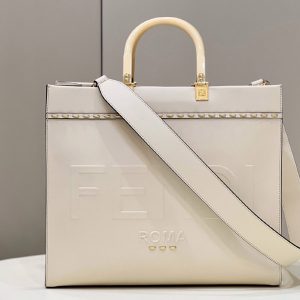 Replica Fendi 8BH372 Large Fendi Sunshine shopper Tote Bag in White leather