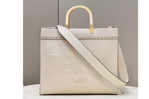 Replica Fendi 8BH372 Large Fendi Sunshine shopper Tote Bag in White leather