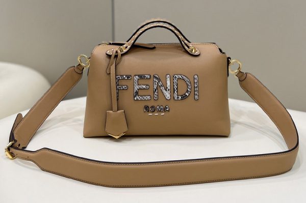 Replica Fendi 8BL146 By The Way Medium Boston bag in Light brown leather and elaphe