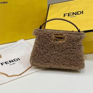 Replica Fendi 7AR993 Mini Peekaboo Bag in Beige sheepskin