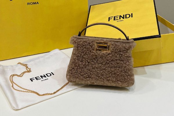 Replica Fendi 7AR993 Mini Peekaboo Bag in Beige sheepskin