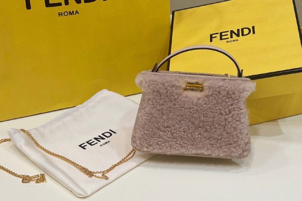 Replica Fendi 7AR993 Mini Peekaboo Bag in Pink sheepskin