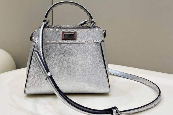 Replica Fendi 8BN244 Peekaboo Mini Bag in Silver leather