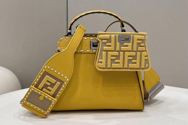 Replica Fendi 8BN244 Peekaboo Mini Bag in Yellow leather