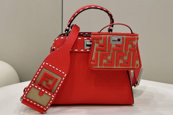 Replica Fendi 8BN244 Peekaboo Mini Bag in Red leather