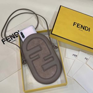 Replica Fendi 7AS055 12 Pro Phone Holder pouch bag in Grey leather and suede