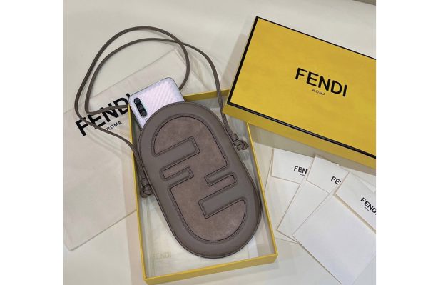 Replica Fendi 7AS055 12 Pro Phone Holder pouch bag in Grey leather and suede