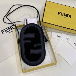 Replica Fendi 7AS055 12 Pro Phone Holder pouch bag in Black leather and suede