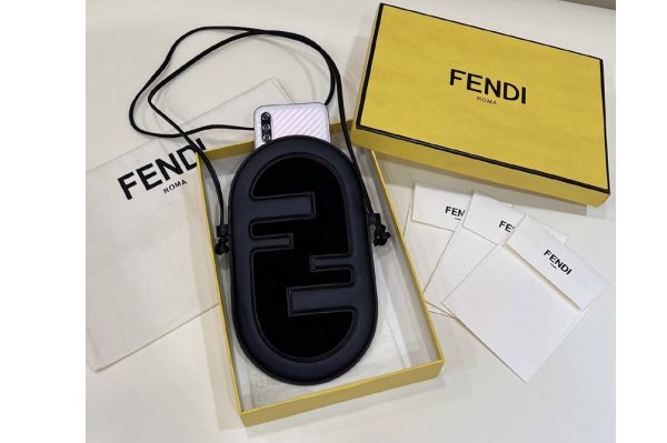 Replica Fendi 7AS055 12 Pro Phone Holder pouch bag in Black leather and suede