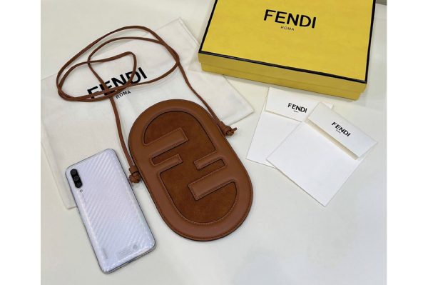 Replica Fendi 7AS055 12 Pro Phone Holder pouch bag in Brown leather and suede