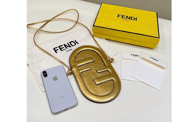 Replica Fendi 7AS055 12 Pro Phone Holder pouch bag in Gold leather