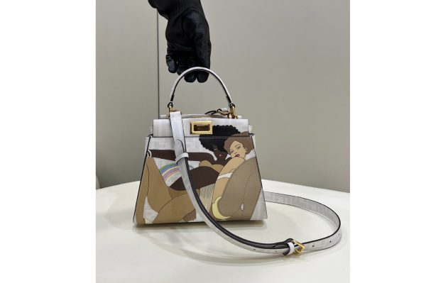 Replica Fendi 8BN244 Peekaboo Mini bag in White FF glazed fabric