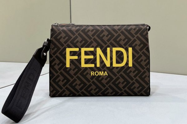 Replica Fendi 7VA664 Fendi Clutch Bag in Brown fabric