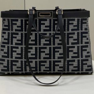 Replica Fendi 8BH374 Medium X-Tote shopper bag in Gray houndstooth wool with FF embroidery