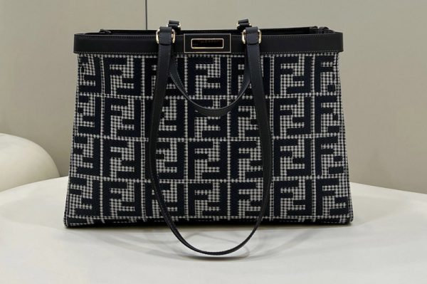 Replica Fendi 8BH374 Medium X-Tote shopper bag in Gray houndstooth wool with FF embroidery