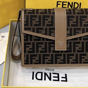 Replica Fendi 7VA568 O'Lock Clutch bag in Brown FF fabric