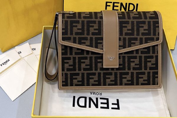 Replica Fendi 7VA568 O'Lock Clutch bag in Brown FF fabric