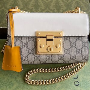 Replica Gucci 409487 Padlock small shoulder bag in Beige and ebony GG Supreme canvas