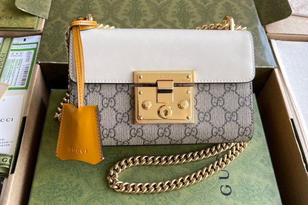 Replica Gucci 409487 Padlock small shoulder bag in Beige and ebony GG Supreme canvas