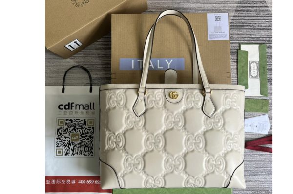 Replica Gucci 631685 GG Matelasse leather medium tote bag in White GG Matelasse leather