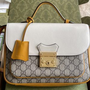 Replica Gucci 644527 Padlock small shoulder bag in Beige and ebony GG Supreme canvas With White Leahter