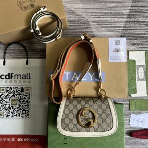 Replica Gucci 698643 Gucci Blondie mini bag in Beige and ebony GG Supreme canvas With White Leather