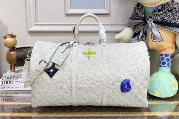 Replica Louis Vuitton M20901 LV Keepall 50 bag in White Taurillon Monogram