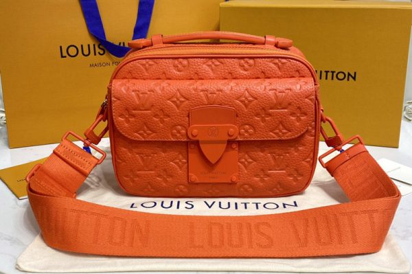 Replica Louis Vuitton M20901 LV S-Lock Messenger Bag in Orange Taurillon Monogram leather