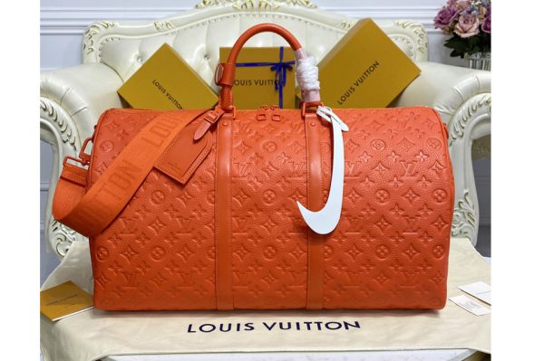 Replica Louis Vuitton M20963 LV Keepall Bandouliere 50 Travel bag in Orange Taurillon Monogram leather