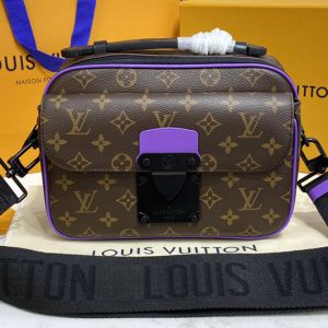 Replica Louis Vuitton M45863 LV S Lock Messenger Bag in Monogram Macassar canvas With Purple