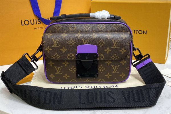 Replica Louis Vuitton M45863 LV S Lock Messenger Bag in Monogram Macassar canvas With Purple