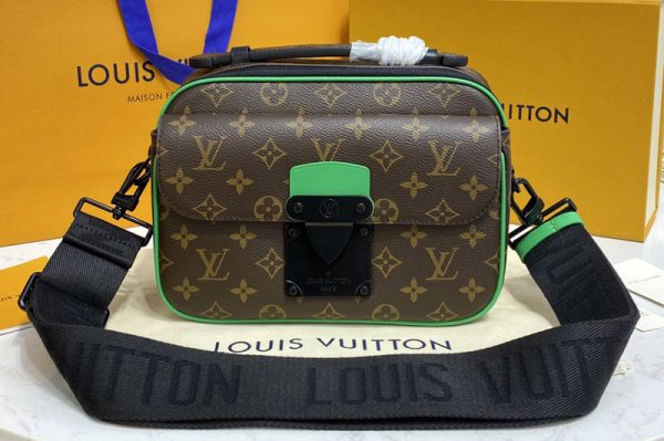 Replica Louis Vuitton M45863 LV S Lock Messenger Bag in Monogram Macassar canvas With Green