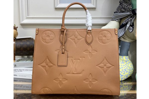 Replica Louis Vuitton M46134 LV OnTheGo GM tote bag in Brown Monogram Empreinte Leather