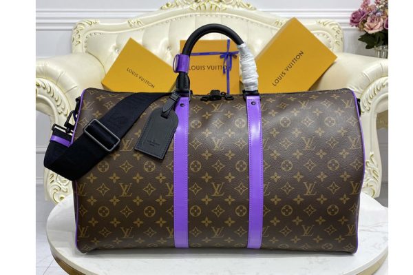 Replica Louis Vuitton M46257 LV Keepall Bandoulière 50 travel bag in Monogram coated canvas With Purple