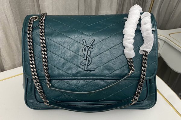 Replica Saint Laurent 498883 YSL Niki Large Bag in Green Vintage Leather